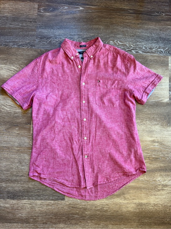 Tommy Hilfiger Other - Tommy Hilfiger Red Short-Sleeve Cotton Linen Button-Down Shirt